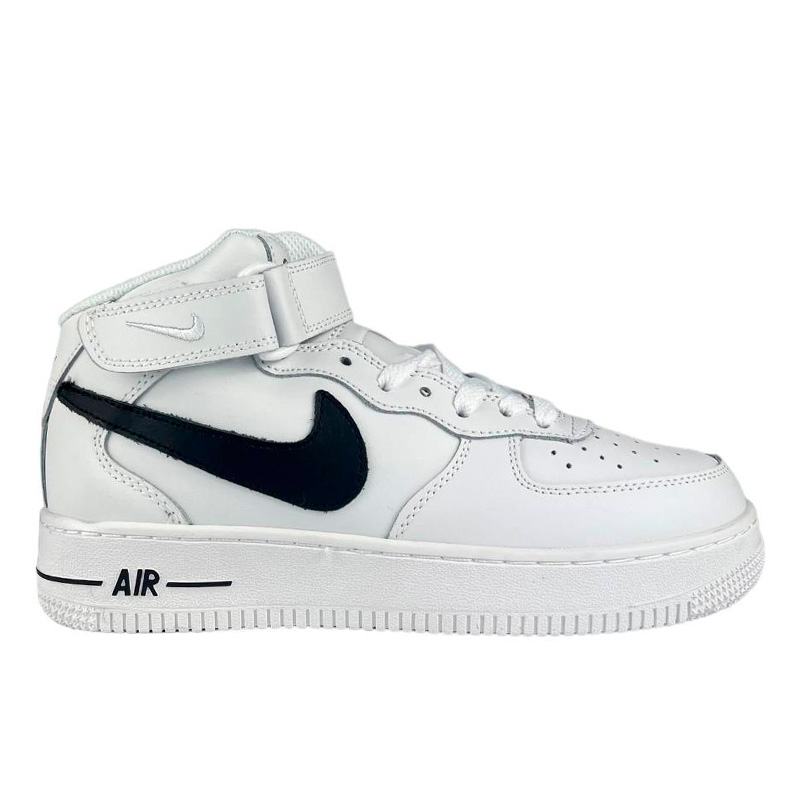 Nike Air Force 1 High White Black Logo Winter С МЕХОМ
