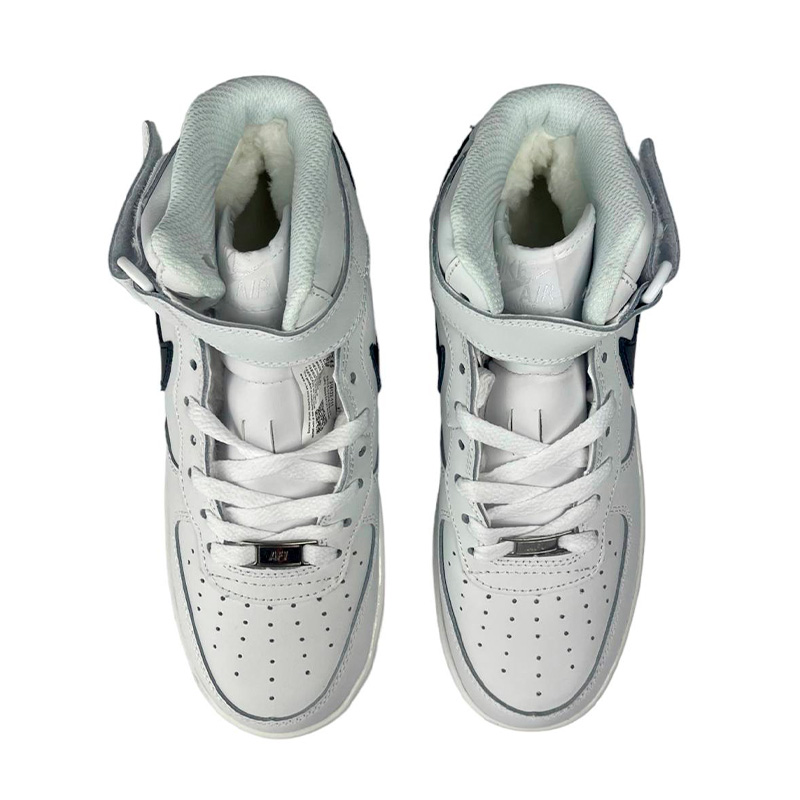 Nike Air Force 1 High White Black Logo Winter С МЕХОМ