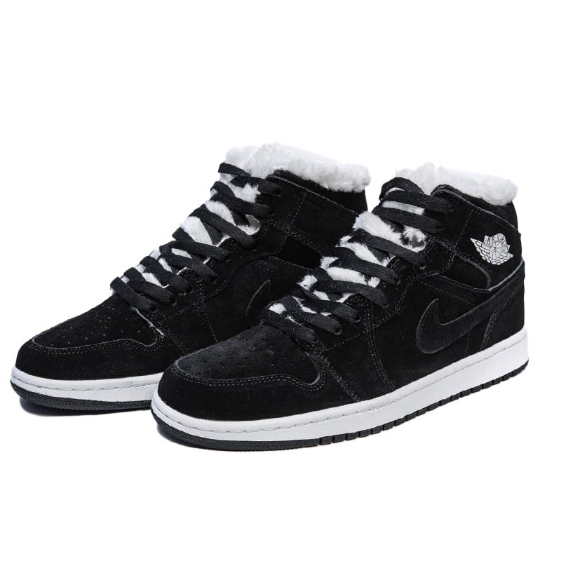 Jordan 1 Retro Mid Black White Winter С МЕХОМ