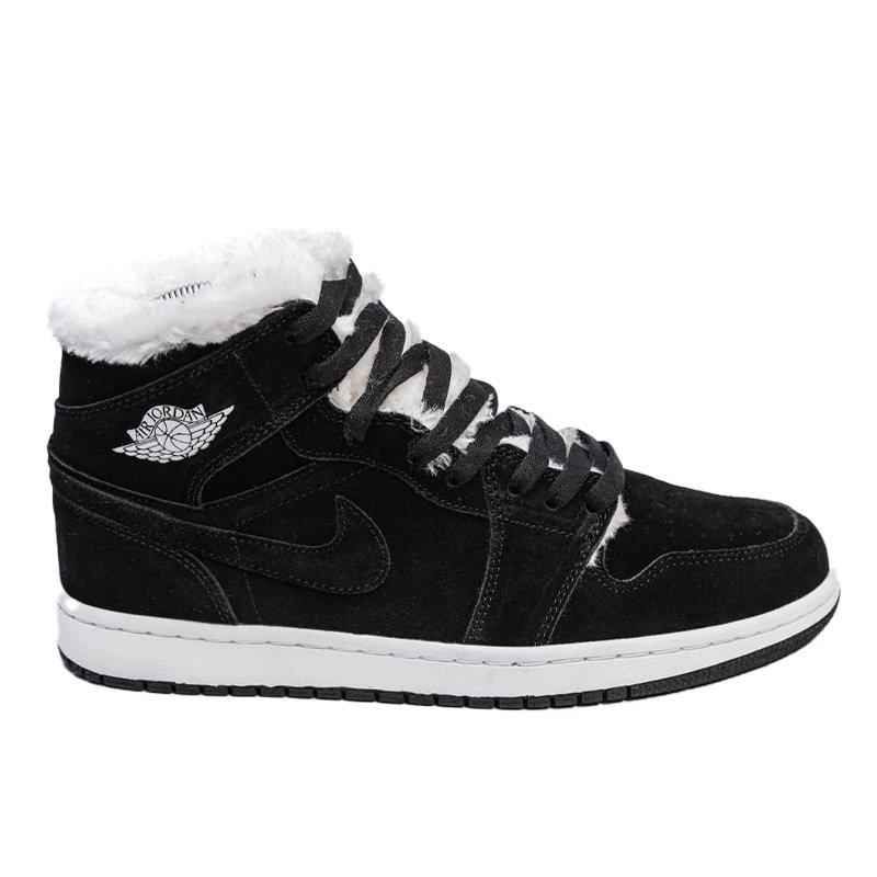 Jordan 1 Retro Mid Black White Winter С МЕХОМ