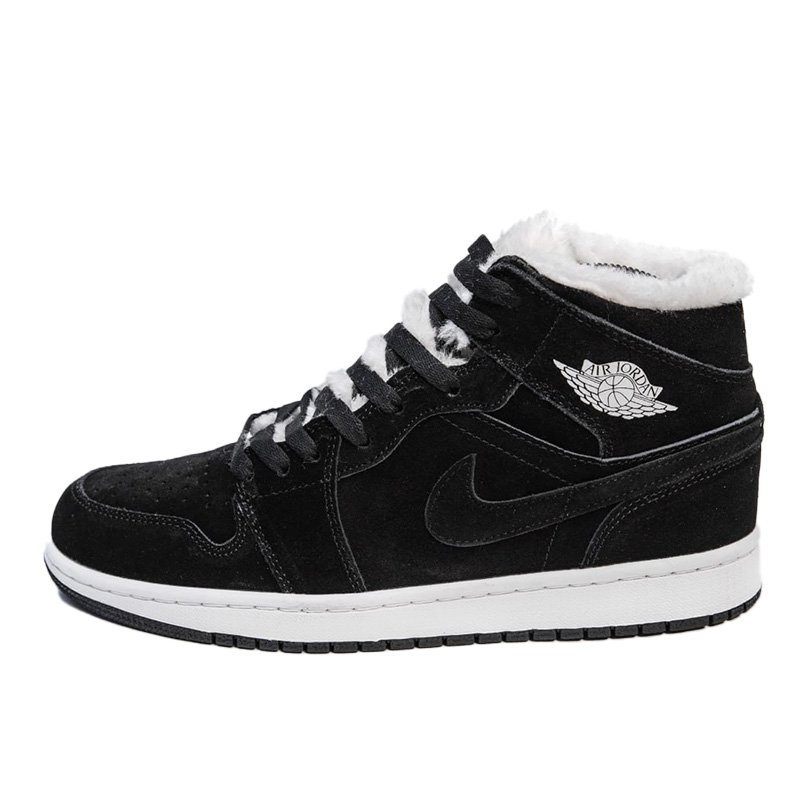 Jordan 1 Retro Mid Black White Winter С МЕХОМ