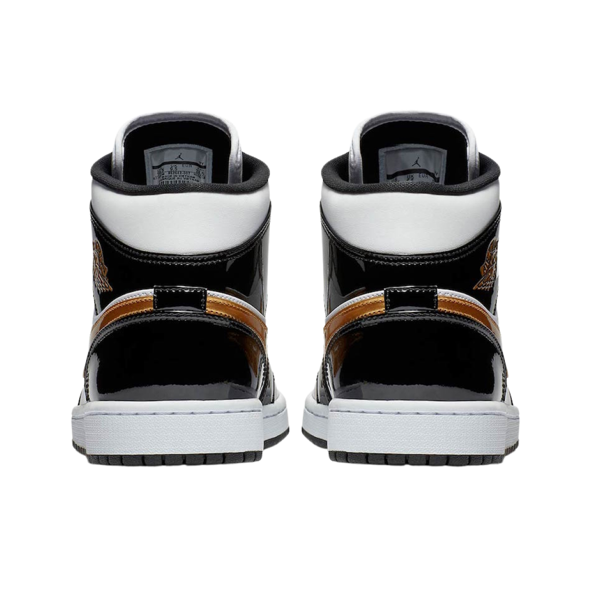Jordan 1 Mid Patent Black White Gold 852542-007