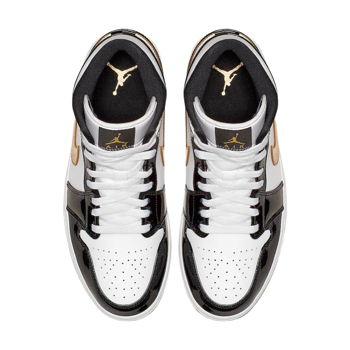 Jordan 1 Mid Patent Black White Gold 852542-007